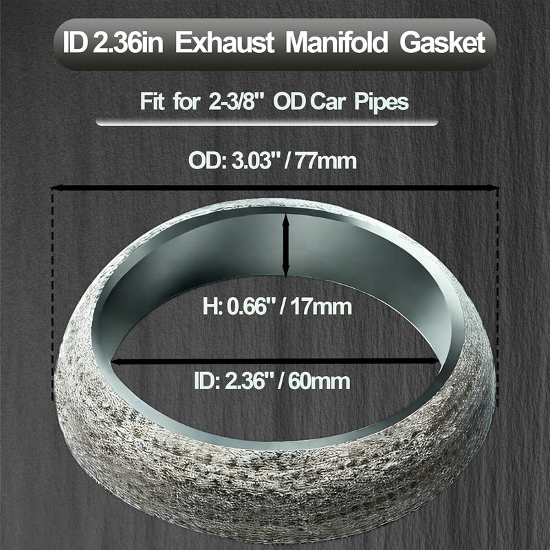 3DSKY ID 2.36In/60mm Car Exhaust Manifold Gasket, 2Pcs Automotive Exhaust Muffler Gasket, Graphite Muffler Flange Connector Replacement for Most 2-3/8 inch OD Car Pipes - Image 2